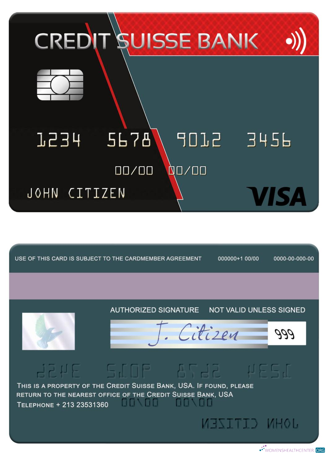 Download USA Credit Suisse Bank visa card Photoshop template